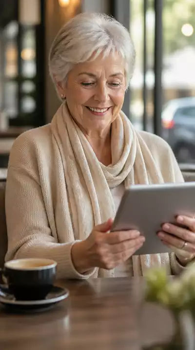 Senior woman using a digital tablet to research travel destinations