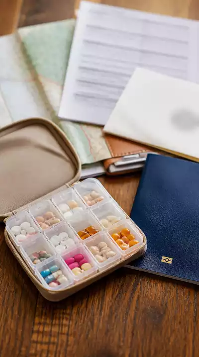 Pill organizer with travel documents