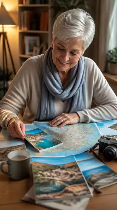 Senior woman looking at a map and planning her next trip