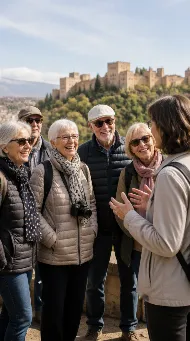 Seniors enjoying a guided group tour